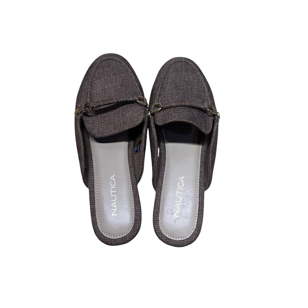 Nautica Women's Mule Slide Lynnville Preppy Flats Brown Herringbone size 6.5